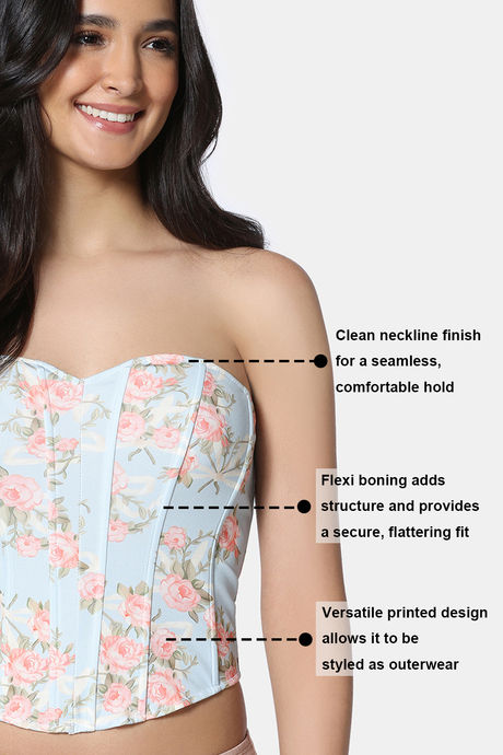 Zivame Non-Padded Short Slip Corset - Blue Print — image 7